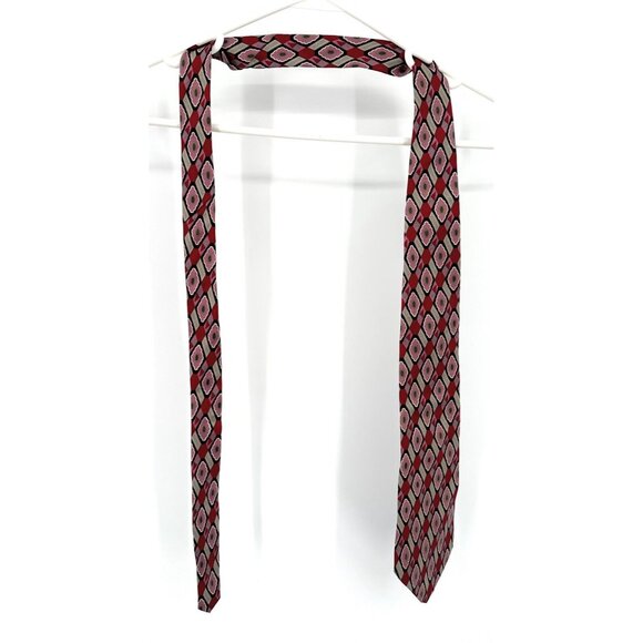 EUC Men's GEORGE MACHADO ZYLOS Silk Neck Tie 58" x 4" Red Geometric - Picture 2 of 6